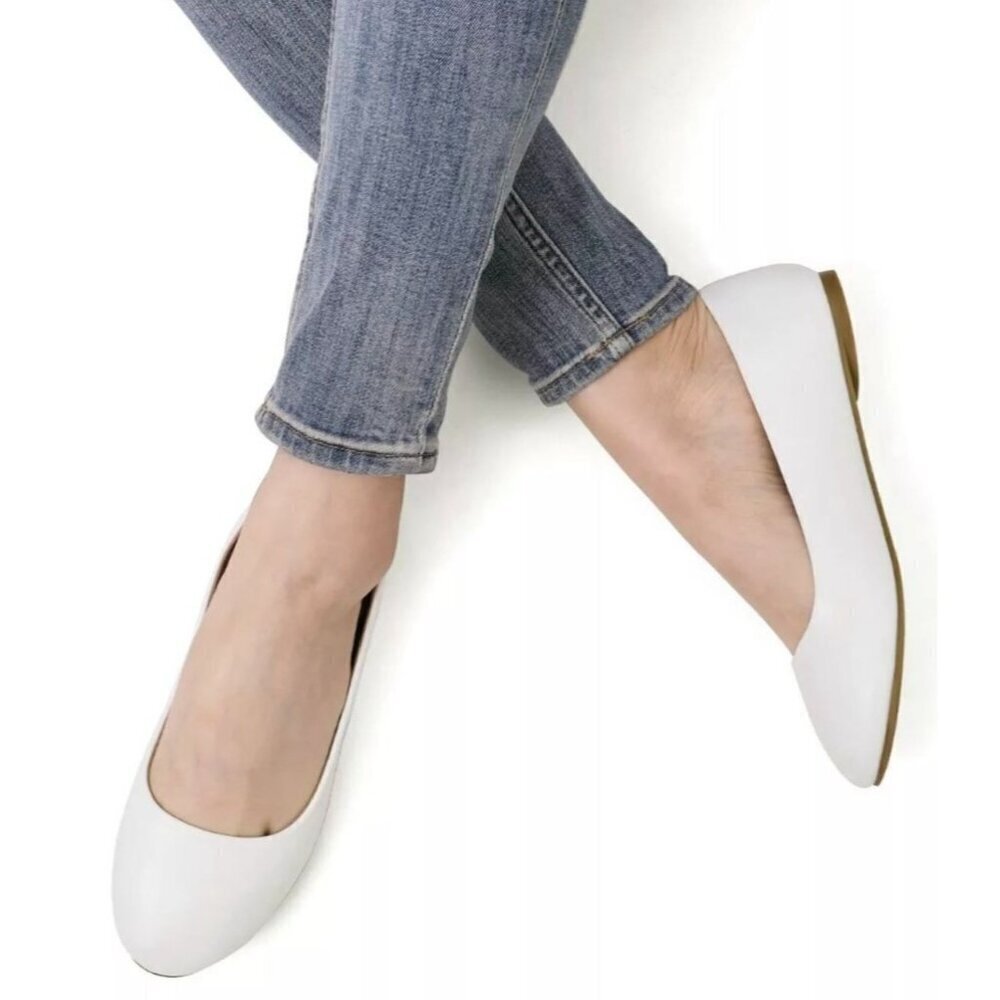 LUCITA / Friendly / White / Pointed Toe / Flats / Faux Leather Slip-On Shoes - Picture 6 of 8